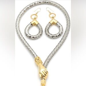 Vintage Snake Mesh Collar Necklace & Matching Earrings Set